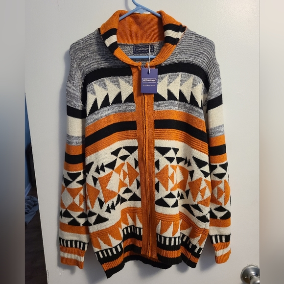 Aztec Zip Sweater Cardigan Medium - Picture 2 of 15